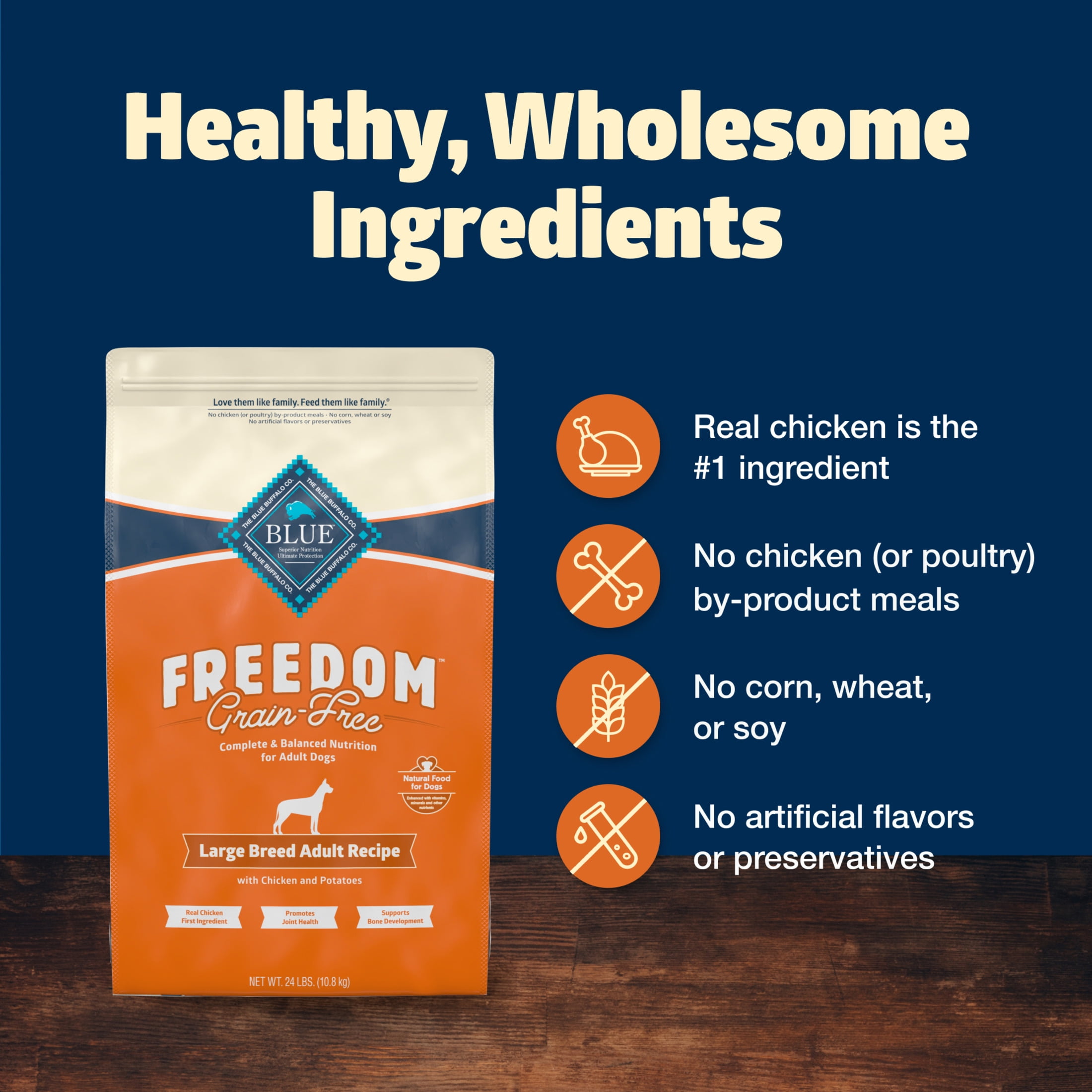 Blue Buffalo Freedom Grain-Free Large Breed Adult Dry Dog Food, Chicken & Potatoes 24 lbs.