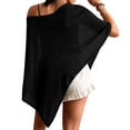 thumbnail image 4 of Women's Knit Poncho Cape Shawl, Lightweight Pullover Swimsuit Cover Up for Women, Solid Color Breathable Chiffon Feel Cape for Beach, Resort and Casual Daily Wear Black, 4 of 4