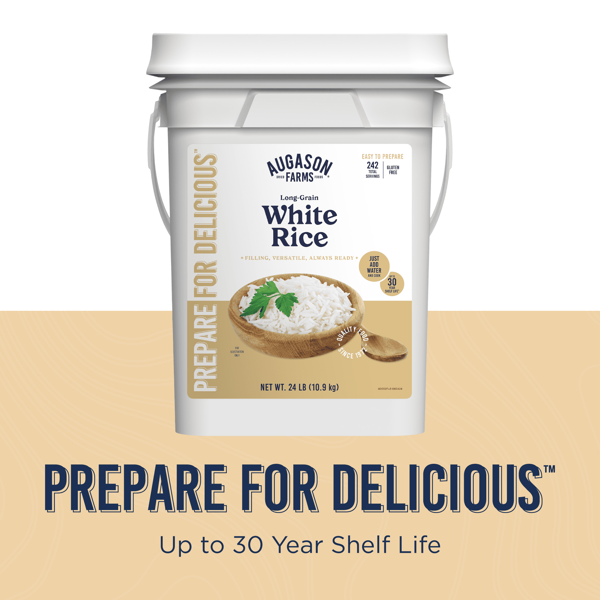 Long-Grain White Rice Emergency Food Supply, 242 Servings, 30 Year Shelf Life, Certified Gluten Free Rice - Dehydrated Meals, Survival Food Camping Essentials Bucket