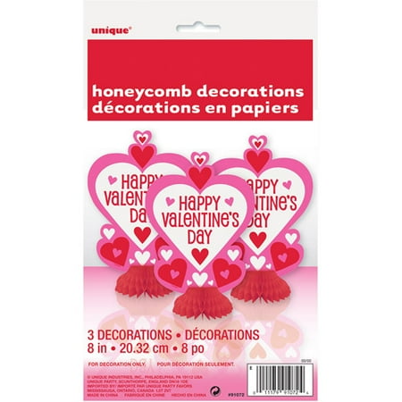 3 Pack Mini Honeycomb Heart Valentine Decorations 3 Count
