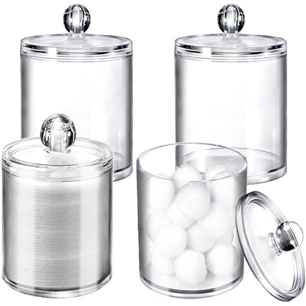 Paquete de soportes de almohadillas de plástico para hisopos de algodón, frascos de acrílico transparente con tapas, tarro de boticario de plástico, contenedor organizador para hisopos de algodón,