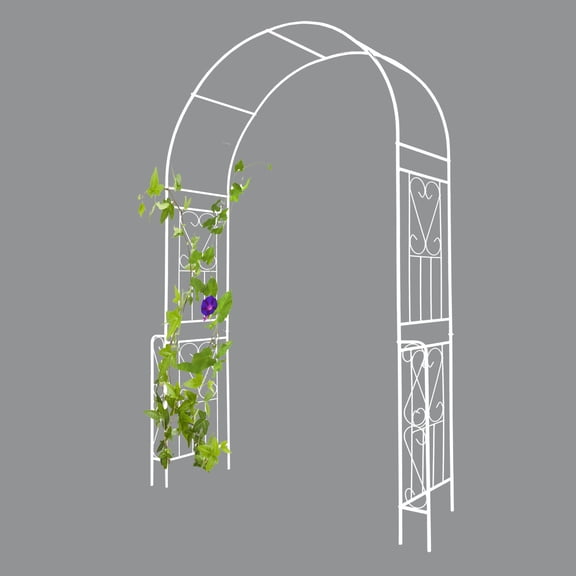 LiviNest Garden Arch Trellis for Climbing Plants: Traditional White Metal Outdoor Arbor - Decorative Scrollwork Design for Rose Support & Wedding Events