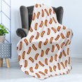thumbnail image 4 of Hot Dog Soft Flannel Fleece Throw Blanket, Simple Hot Dog Food Pictogram Buns and Sausages, Cozy Plush for Indoor and Outdoor Use, 50" x 60", Orange Burgundy, by Ambesonne, 4 of 5