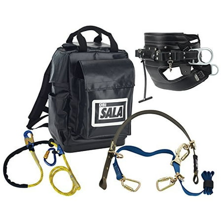 3M DBI-SALA 1050021 Lineman Pole Climbing Kit with 1001402 4D Seat Belt, 1204075 Pole Climbing Device, 1234071 Lanyard and Backpack, Black