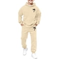 thumbnail image 2 of Boys Summer Outfits 2 Piece Long Sleeve Crew Neck Graphic Print Top And Jogger Pants for Daily Baby Boys' Clothing Sets Beige 2 Years-3 Years, 2 of 5