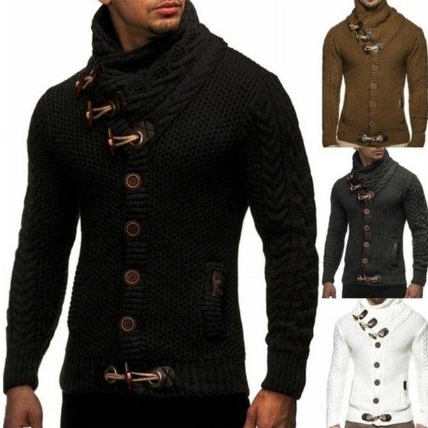 Suéter de hombre Otoño e Invierno Abrigo de punto Cuello alto Botón Talla grande Suéter europeo y americano Ropa de hombre