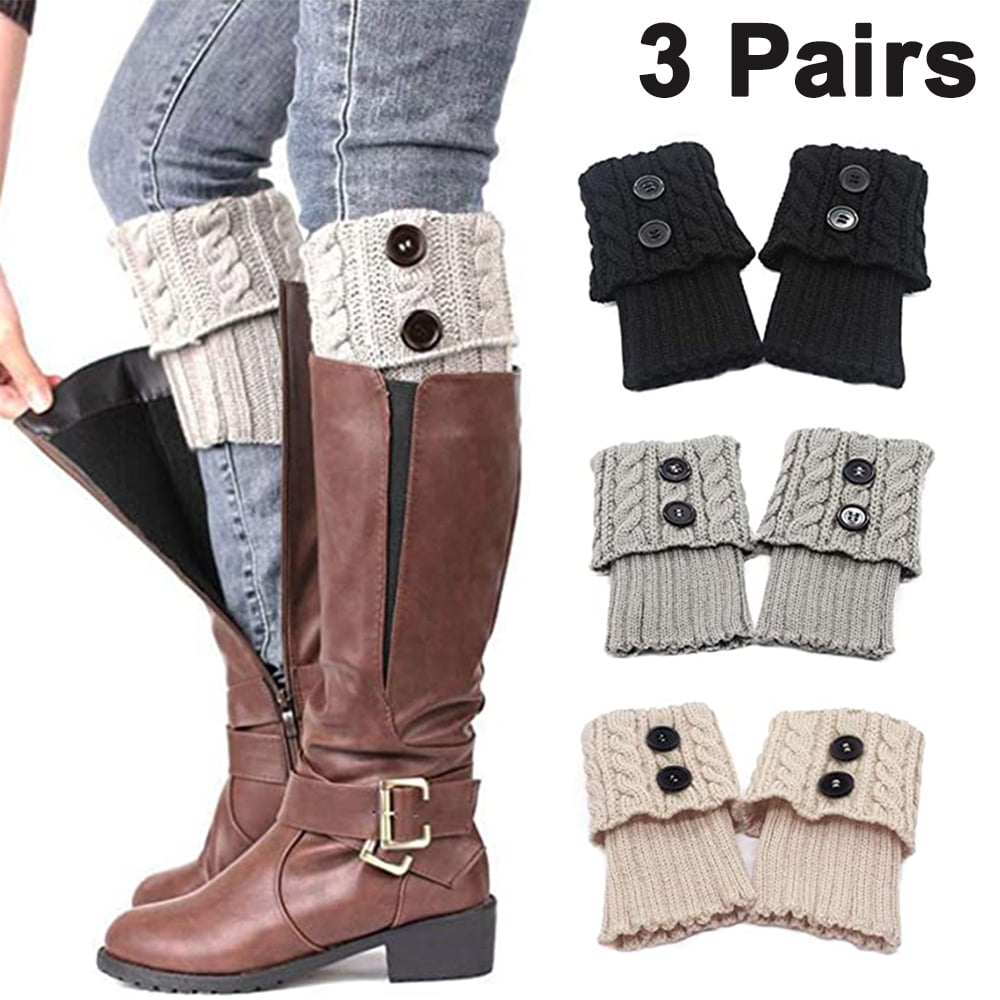 3 Pairs Womens Short Boots Socks Crochet Knitted Boot Cuffs Leg Warmers ...