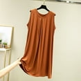 thumbnail image 2 of MIUOWANP Women's Summer Casual Tank Dress Sleeveless V-Neck T-Shirt Style, Solid Color Relaxed Pleated Dress Size L(8)Coffee, 2 of 5