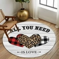thumbnail image 3 of Valentine's Day Washable Round Area Rug 8 ft, Red Black Plaid Leopard Heart Grey Wooden, Soft Non Slip Rugs Stain Repellent Indoor Felt Carpet for Living Dining Room Bedroom Home Office, 3 of 9