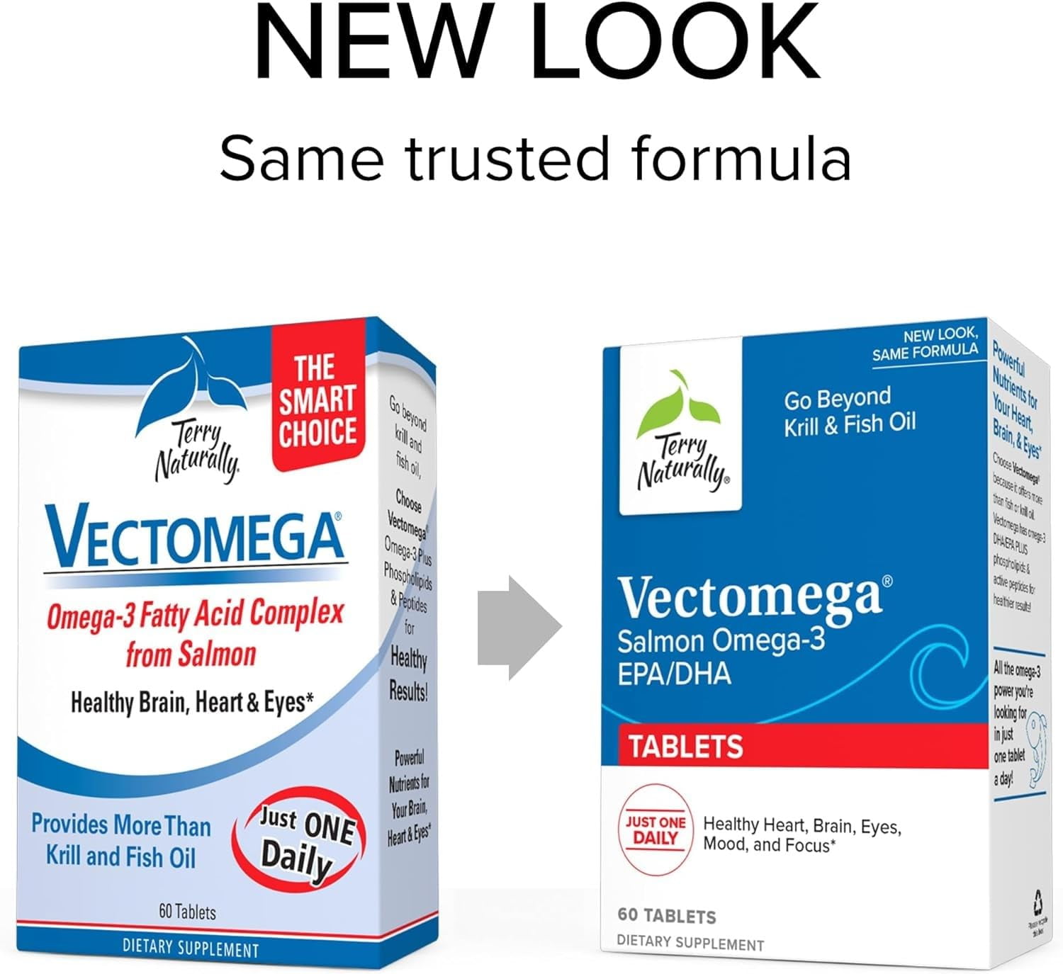 Terry Naturally Vectomega - Supplement with EPA & DHA - Omega-3 Tablets for Brain & Heart Health Support - Nutritional Supplement with Essential Fatty Acids & Peptides - 60 Tablets (Pack of 2)