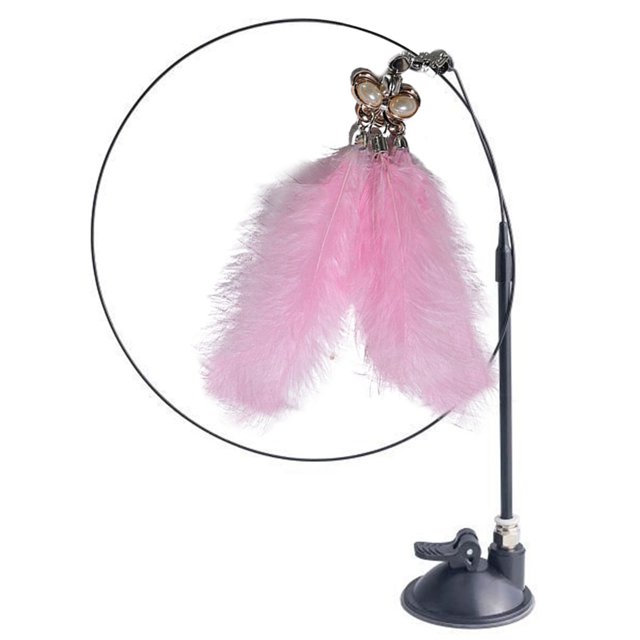 Cat Wand Suction Cup - Faux Feather Long Kitten Teaser Wand Pet Interactive Toy