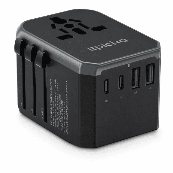EPICKA Universal Travel Adapter with 2 USB-C & 2 USB-A Ports, 17W International Power Adapter, European Travel Plug Adapter (104e, Black)