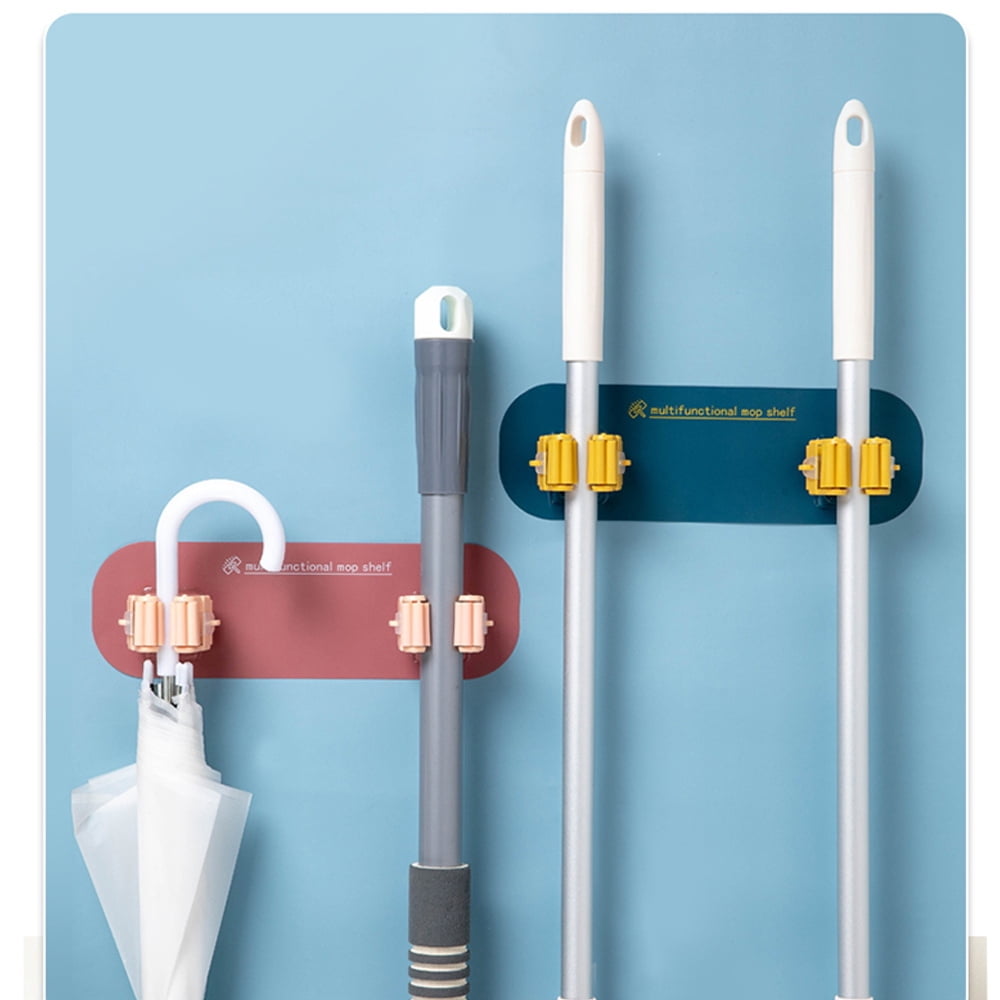 2 Pieces of Broom and Mop Holder, Wall-mounted Self-adhesive Non-drilling Non-slip, Suitable for Home Kitchen Garden Garage Storage System
