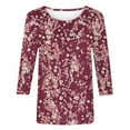 thumbnail image 4 of VBTAPA 3/4 Length Sleeve Womens Tops Vintage Floral Print Crewneck T-shirt Dressy Casual Summer Blouse Limited Time Sales of Today Multicolor XXL, 4 of 6