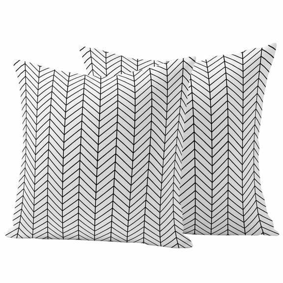 Outdoor Waterproof Throw Pillow Covers Set of 2 Black White Chevron Stripes Decorative Pillowcases Square Pillows Cushion Case 16x16 Inch Modern Geometric Texture Patio Pillows for Couch Sofa Bed