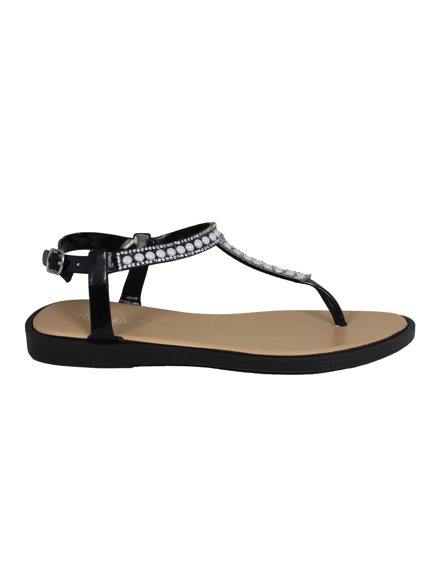 Fifth & Luxe Women’s Pearl Rhinestone T-Strap Flat Sandals, Sizes 5/6-11