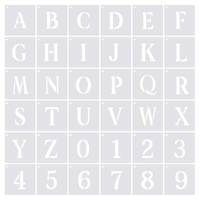 Unique Bargains 1 Inch Letter Number Stencils 2.2' Width Reusable Alphabet Numbers Templates Set with Ring, White 36 Pack