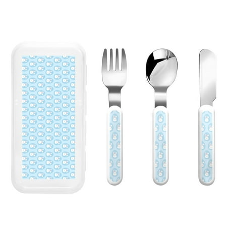 

Gaeub Cartoon Rabbit Print 3-Piece Children Knife Spoon Fork Set Stainless Steel Child Flatware Set Kids Utensils Set with Case for Lunch Box (Fork Spoon Knife Combo)