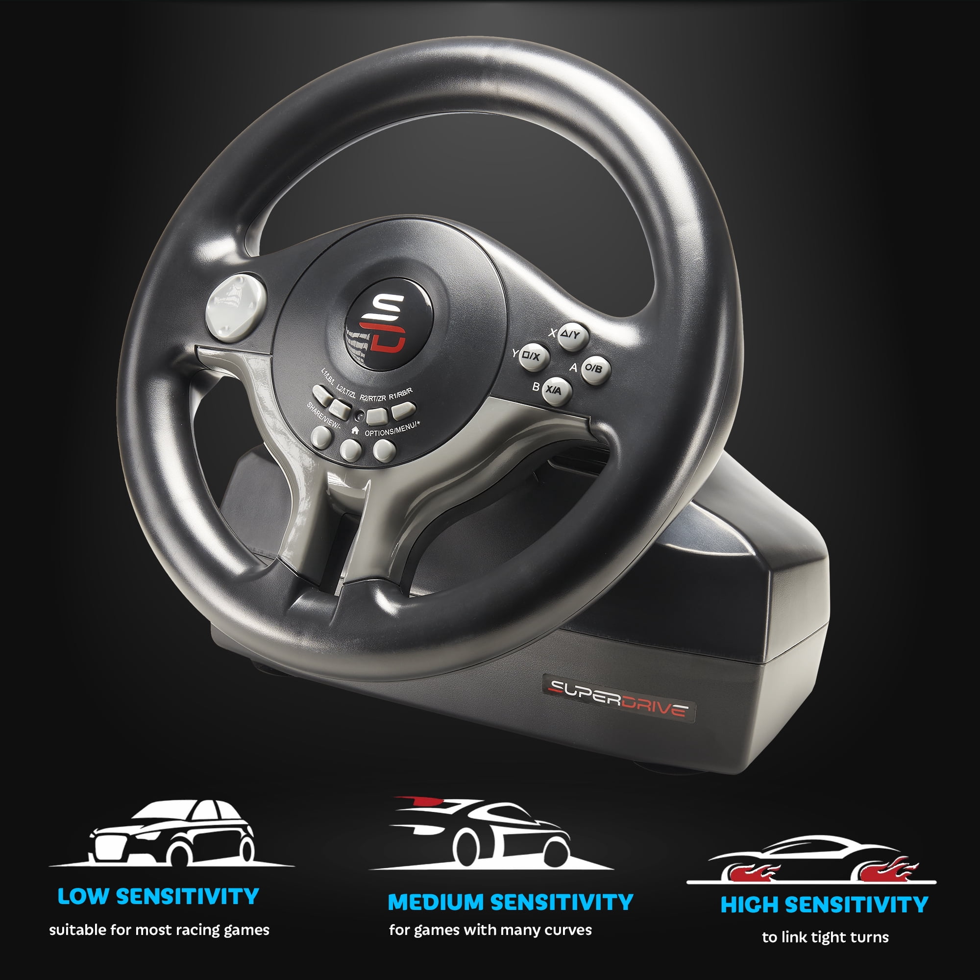 Subsonic - Superdrive SV250 Steering Wheel, 180° rotation, with pedals and Paddle Shifters. Compatible Switch 2 / Switch, PS4, PC, and Xbox – Black