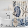 thumbnail image 2 of Navy Blue Coastal Shower Curtain Set - 48" x 72" Washable Bathtub Curtain with 12 Hooks, Vintage Sea Beach Shell Starfish Waterproof Fabric Stall Shower Curtains for Bathroom/Bathtub Décor, 2 of 6