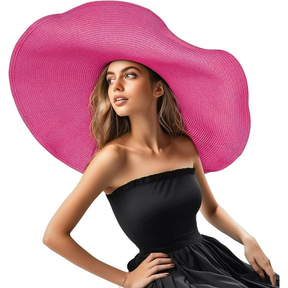 Oversized Beach Straw Hat for Women Fashion Large Wide Brim Visor Hats Summer Roll Up Floppy Sun Hat for Beach Cap Foldable