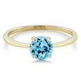 thumbnail image 2 of Gem Stone King 10K Yellow Gold Swiss Blue Topaz Solitaire Engagement Ring for Women (1.00 Cttw, Round 6MM, Gemstone November Birthstone, Size 6), 2 of 5