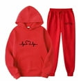 thumbnail image 2 of Men Jogger Outfit Matching Sweat Suits Plus Size Hooded Long Sleeve Solid Color Pullover Tops Sweatshirt Pocket Sweatpants Casual Suit Sets Red M, 2 of 3