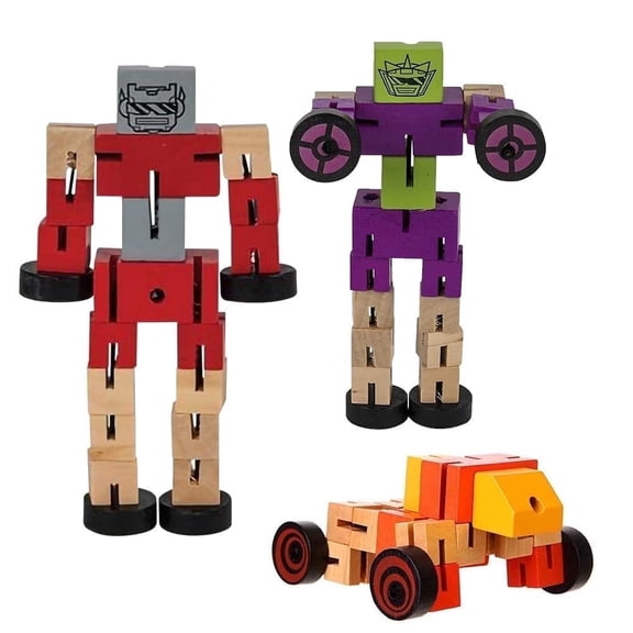 ArtCreativity Wooden Toy Robots 3‑Pack for Kids Ages 3  – Colorful Pull‑Back Cars & Action Figures for Motor Skills Development