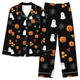 thumbnail image 2 of Tnhcen Women's Halloween Pumpkin Print Long Sleeve Button Down Pajama Set with Pockets Elastic Waistband Comfortable Sleepwear S-2XL Multicolor, 2 of 6
