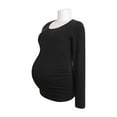 thumbnail image 2 of Edvintorg Maternity Clothes Women Fashion Solid Color Maternity Long Sleeve Shirt Round Neck Casual Pregnancy Shirts Tops with Wrinkles Pregnant Women Clothes, 2 of 3