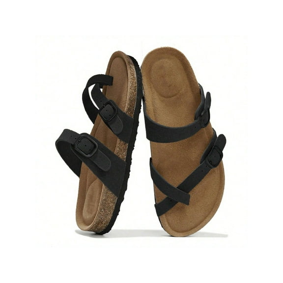 Women Sandals with Cork Footbed, Adjustable Buckle for Comfort - Beach & Summer, Slip-On Design