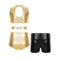thumbnail image 2 of YiZYiF Kids Girls Crisscross Cutout Ballet Dance Unitard with Shorts Set Athletic Gym Suit Ballerina Costume Gold&Black 16, 2 of 5