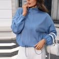 thumbnail image 5 of Pounoo Jackets for Women Stand Collar Long Sleeve Drawstring Hem Jacquard Plain Womens Jacket Relaxed Fit Travel Wear Wrinkle Resistant Jean Jacket Women, 5 of 8