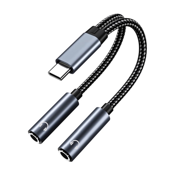 MMOBIEL USB-C to Dual 3.5mm Audio Splitter 16-Bit Grey
