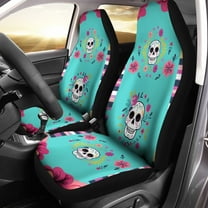Chririnla Car Seat Cover, Blue Sugar Skull Floral Print Auto Seat Protector Breathable Front Seat Cover Set, SUV/Truck/Van/Car Universal Seat Covers, Set of 2