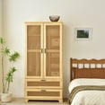 thumbnail image 4 of Better Home Products Stylish Pine Wood Closet with Rattan Doors and Two Drawers for Easy Access in Natural (Natural), 4 of 9