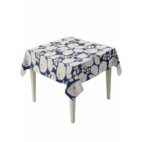 Beige Flower Pattern Table Cloth, Waterproof Tablecloth for Square Tables, Retro Country Tie-dye Floral Abstract Blue Reusable Washable Fabric Table Cover for Restaurant Kitchen Dining Tables 54"x54"