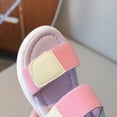 thumbnail image 3 of Sandalias de punta abierta para niña, antideslizantes, con diseño de patchwork y suela plana (Rosa 28), 3 of 9