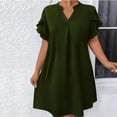 thumbnail image 3 of Ohufall Women's Plus Size Dresses Short Sleeve Pleated Ruffled Trim Dresses Loose Solid Casual Summer Dress, 3 of 5