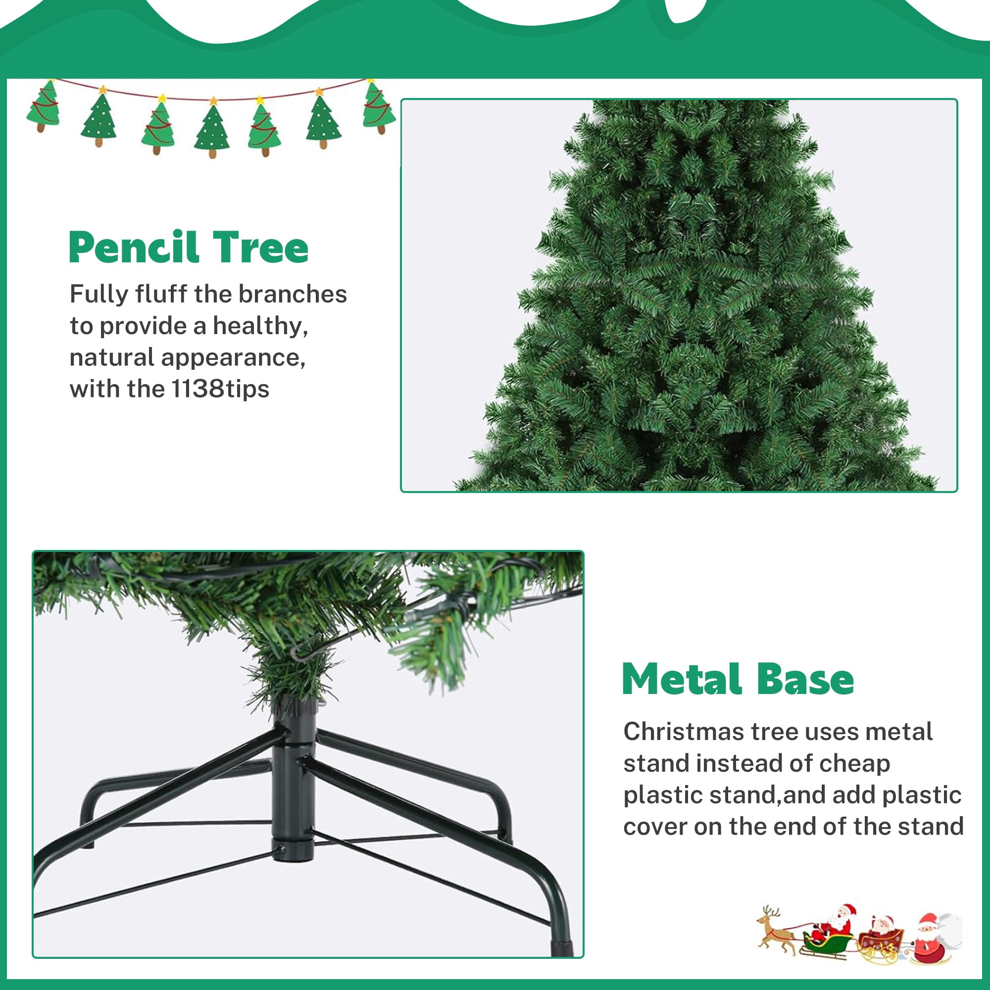 PAPROOS 8FT Christmas Trees, Artificial Christmas Tree with 1138 Super Lush Branch Tips, Xmas Tree with Sturdy Metal Base for Holiday Decor, Green