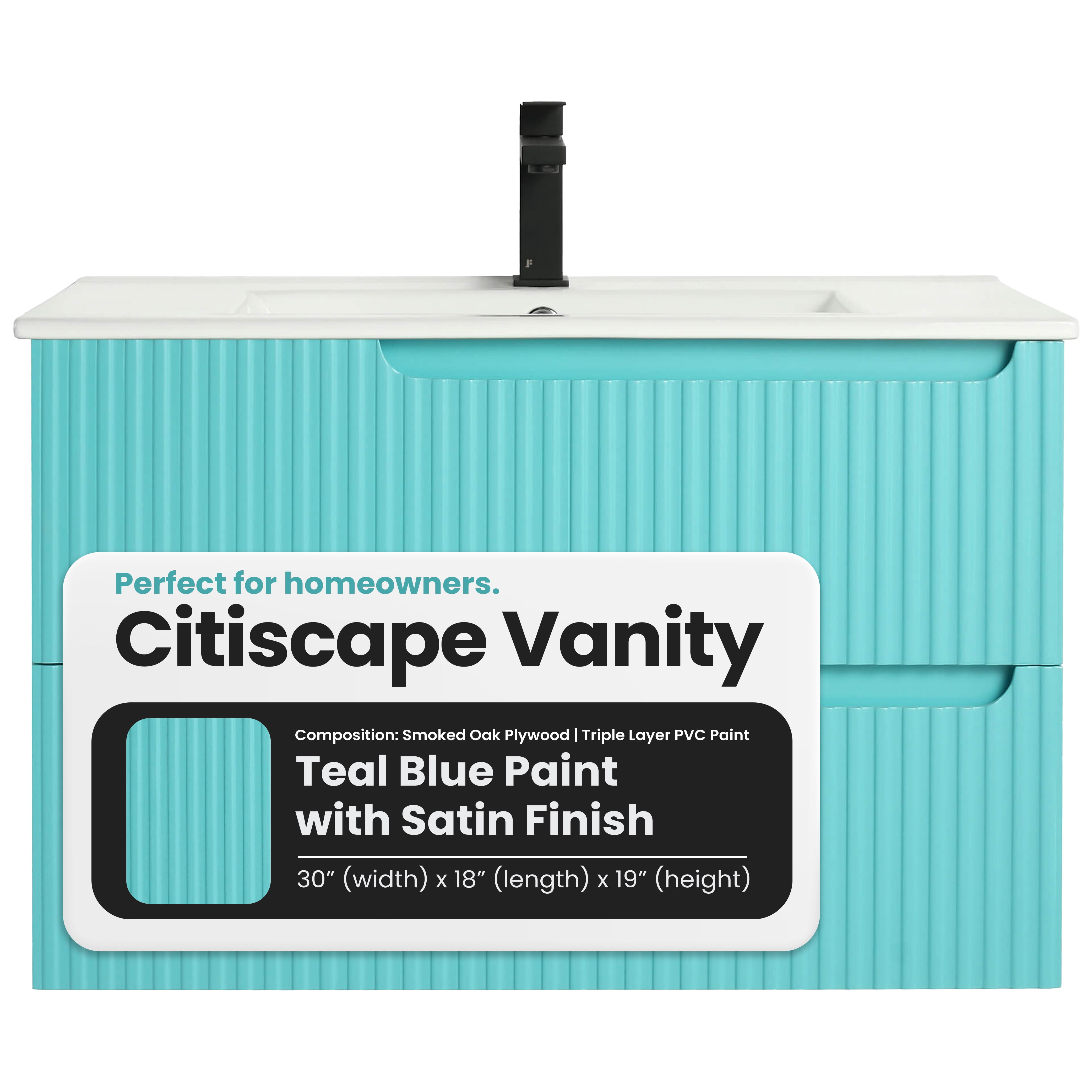 Citiscape Modern Bathroom Vanity with Textured Drawer Fronts 30" Wide - Tiffany Blue - Sink Included