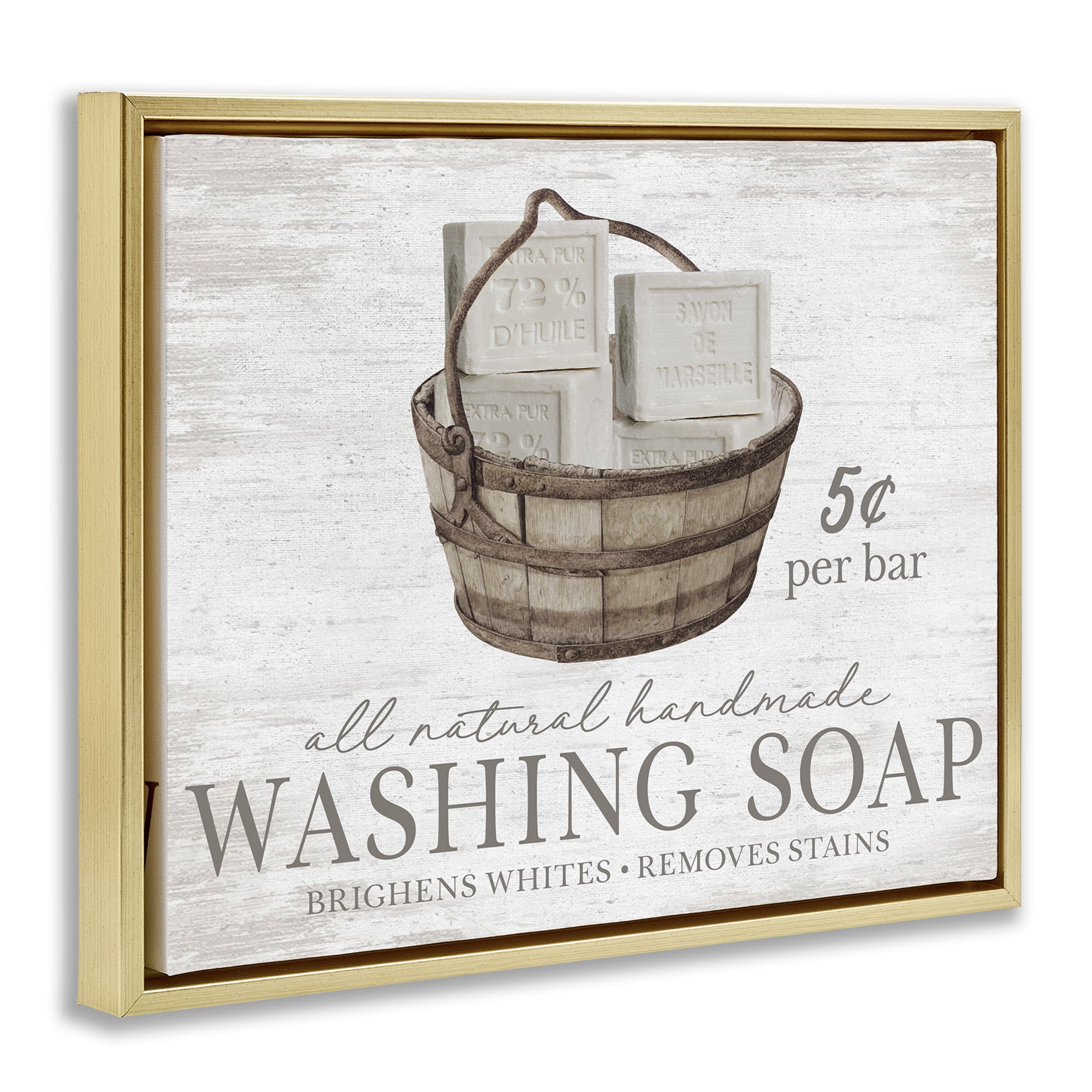 Stupell Industries Vintage Laundry Soap Typography Painting Gold Floater Framed Art Print Wall Art, 31 x 25