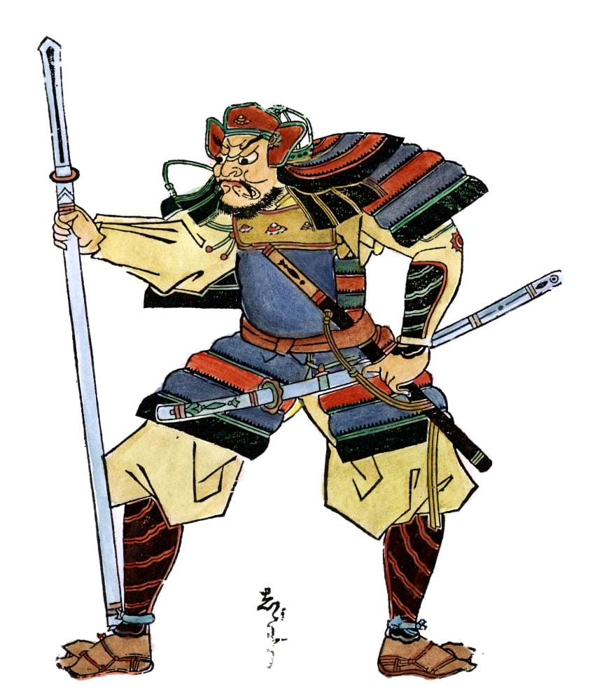 Japan: Samurai, C1660./Nsamurai Warrior In Armor With His Lance And Short And Long Swords. Japanese Woodcut, Edo Style, C1660. Poster Print by (24 x ...