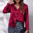 thumbnail image 6 of Fouhkni Womens Satin Button down Shirts Dressy Casual V Neck Long Sleeve Tees Elegant Collared Tops, 6 of 8