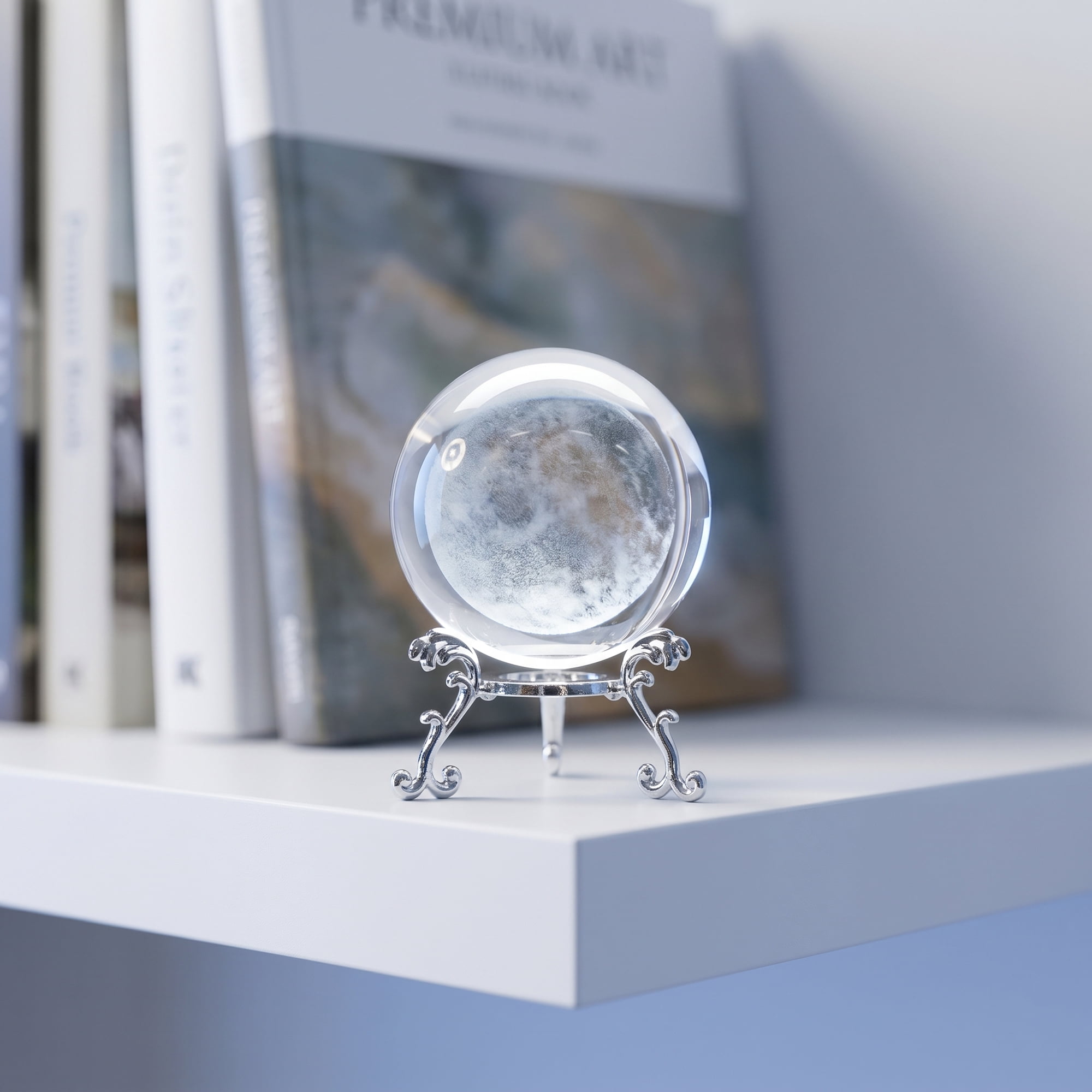 Unique Bargains Crystal Ball Figurine 3D Glass Paperweight with Base Clear Style F