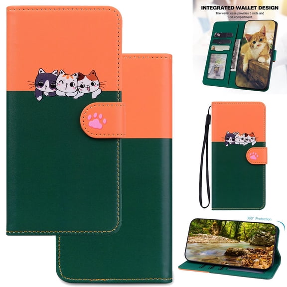 For Samsung Galaxy A36 5G Cute Animal Pattern Wallet Case,Color Matching Premium PU Leather Shockproof Magnetic Flip Kickstand Credit Card Slots Slim Phone Case with Wrist Strap, Darkgreen