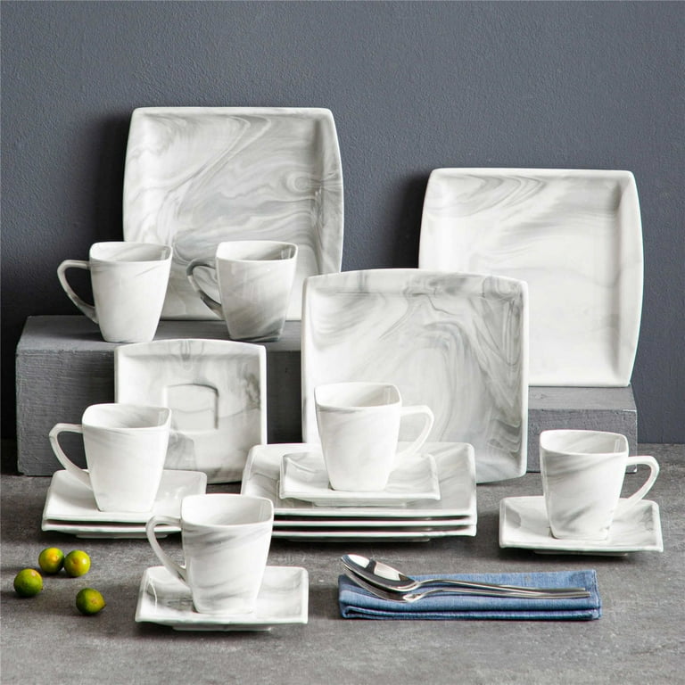 MALACASA Coffee Set, 18-Piece Porcelain Dinnerware Set, Marble