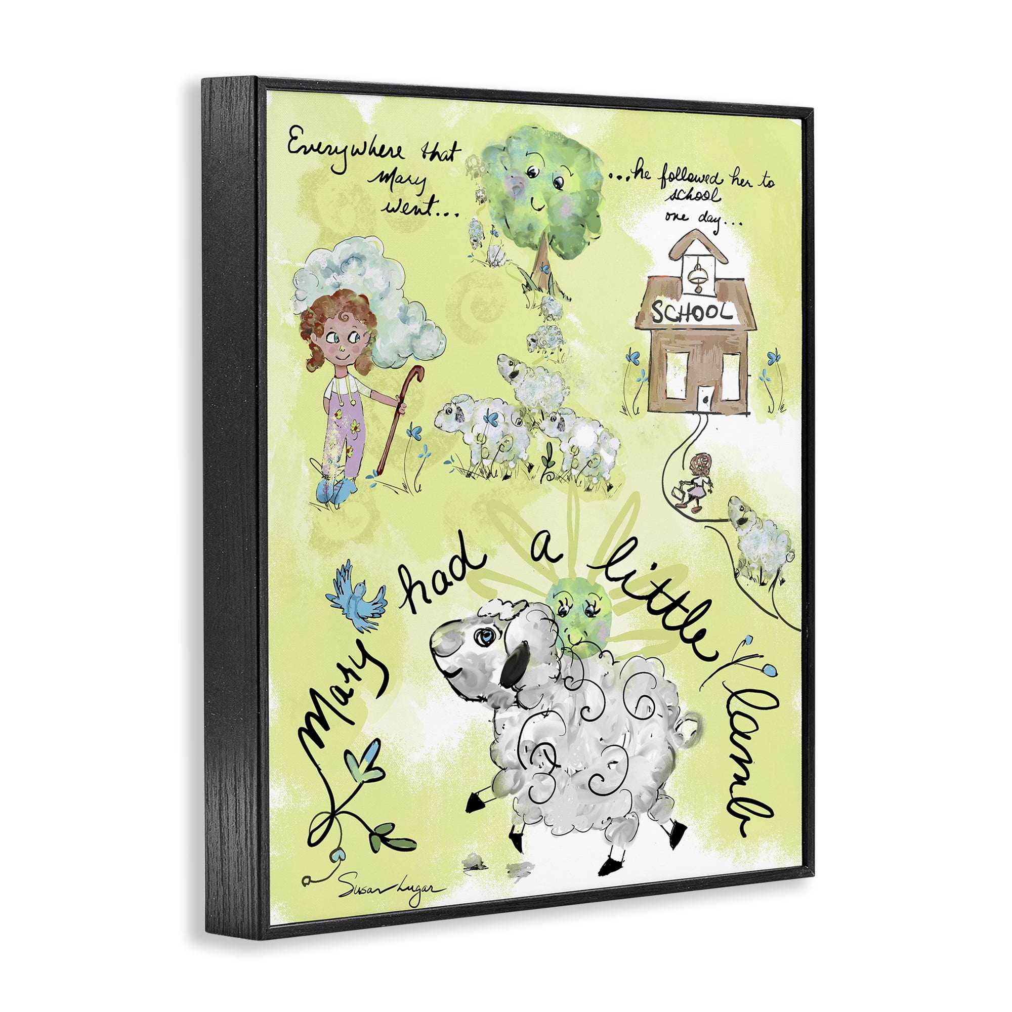 Stupell Industries Little Lamb Nursery Rhyme Black Framed Giclee Art, design by Susan Lugar