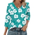 thumbnail image 1 of Ounisa T-Shirts à Manches 3/4 pour Femmes Col en V Manches Raglan Chandail Imprimé Décontracté Tendance Printemps Été Mode Hauts P-2TG, 1 of 6