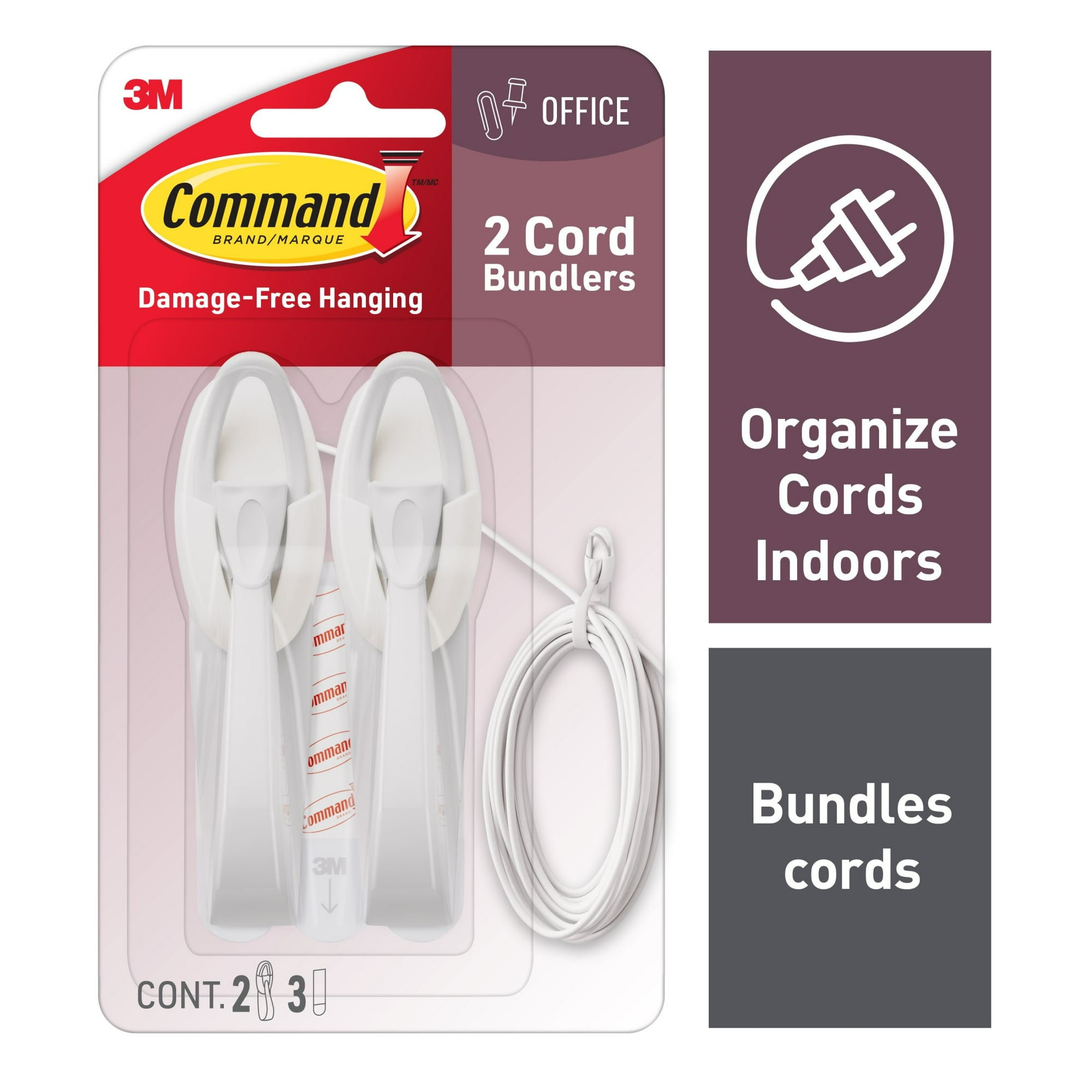 Command Cord Bundlers, White, 2 Cable Bundlers, 3 Adhesive Strips